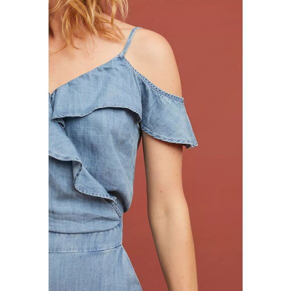 Anthropologie- Michael Stars Ruffled Open-Shoulder Jumpsuit - Picture 3 of 10